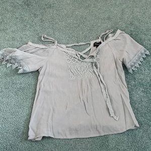 My Michelle Tops GreenOver The Shoulder Lace Top With Lace Design Sleeves